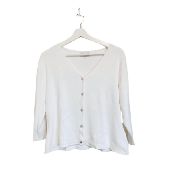Classic Collections Women's Vintage White Button-Up V-Neck Sweater Size Large - Picture 1 of 6